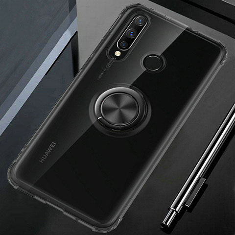 Funda Silicona Ultrafina Carcasa Transparente con Magnetico Anillo de dedo Soporte C02 para Huawei Nova 4e Negro