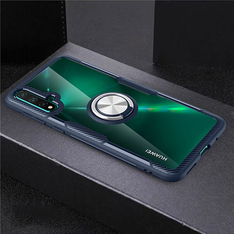 Funda Silicona Ultrafina Carcasa Transparente con Magnetico Anillo de dedo Soporte C02 para Huawei Nova 5 Azul