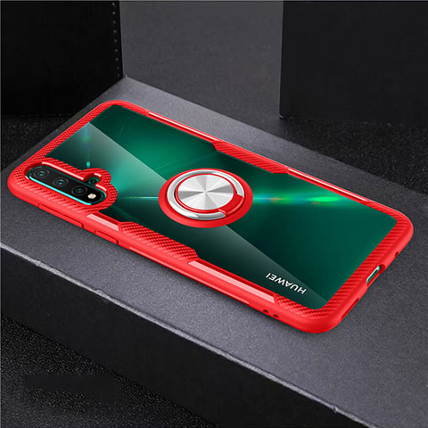 Funda Silicona Ultrafina Carcasa Transparente con Magnetico Anillo de dedo Soporte C02 para Huawei Nova 5 Pro Rojo