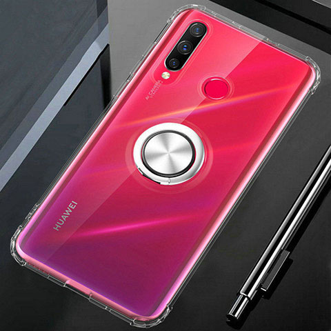 Funda Silicona Ultrafina Carcasa Transparente con Magnetico Anillo de dedo Soporte C02 para Huawei P30 Lite New Edition Claro