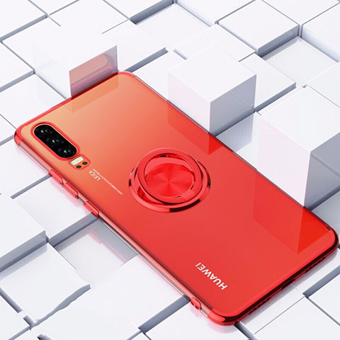 Funda Silicona Ultrafina Carcasa Transparente con Magnetico Anillo de dedo Soporte C02 para Huawei P30 Rojo