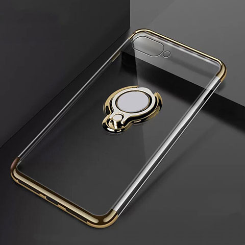 Funda Silicona Ultrafina Carcasa Transparente con Magnetico Anillo de dedo Soporte C02 para Oppo R17 Neo Oro