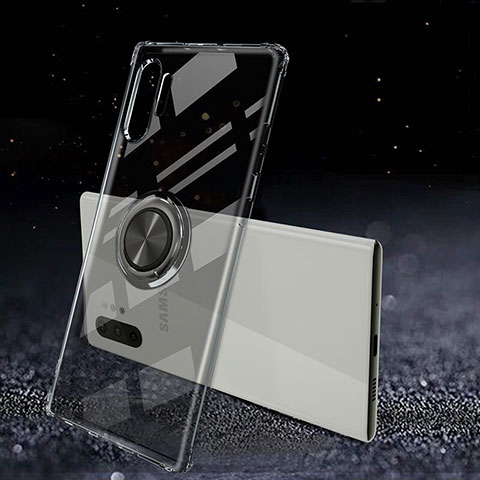 Funda Silicona Ultrafina Carcasa Transparente con Magnetico Anillo de dedo Soporte C02 para Samsung Galaxy Note 10 Plus 5G Negro