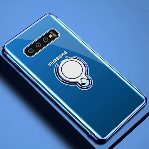 Funda Silicona Ultrafina Carcasa Transparente con Magnetico Anillo de dedo Soporte C02 para Samsung Galaxy S10 5G Azul