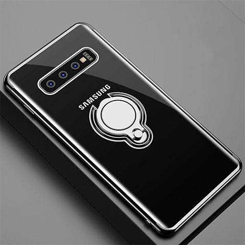 Funda Silicona Ultrafina Carcasa Transparente con Magnetico Anillo de dedo Soporte C02 para Samsung Galaxy S10 5G Negro