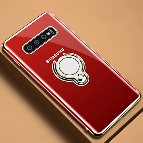 Funda Silicona Ultrafina Carcasa Transparente con Magnetico Anillo de dedo Soporte C02 para Samsung Galaxy S10 Plus Oro