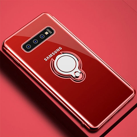 Funda Silicona Ultrafina Carcasa Transparente con Magnetico Anillo de dedo Soporte C02 para Samsung Galaxy S10 Plus Rojo