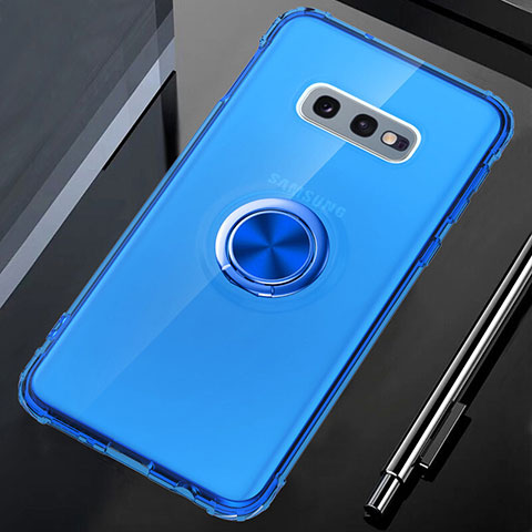 Funda Silicona Ultrafina Carcasa Transparente con Magnetico Anillo de dedo Soporte C02 para Samsung Galaxy S10e Azul