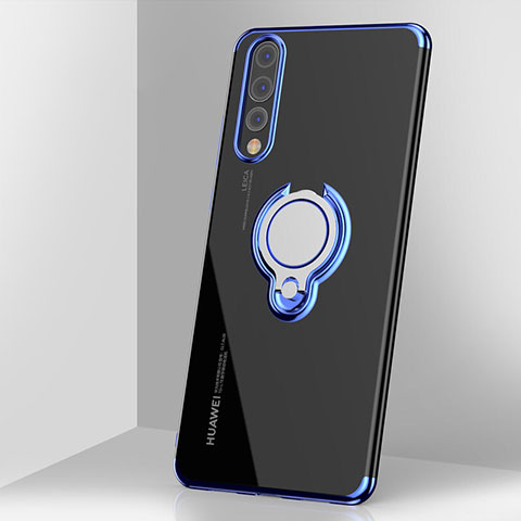 Funda Silicona Ultrafina Carcasa Transparente con Magnetico Anillo de dedo Soporte C03 para Huawei P20 Pro Azul