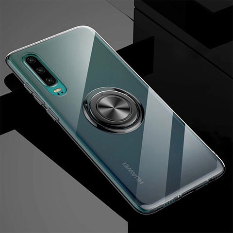 Funda Silicona Ultrafina Carcasa Transparente con Magnetico Anillo de dedo Soporte C03 para Huawei P30 Gris