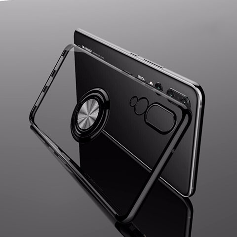 Funda Silicona Ultrafina Carcasa Transparente con Magnetico Anillo de dedo Soporte C04 para Huawei P20 Pro Negro