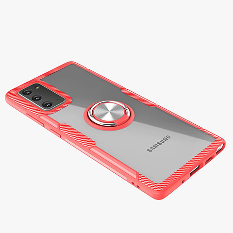 Funda Silicona Ultrafina Carcasa Transparente con Magnetico Anillo de dedo Soporte N01 para Samsung Galaxy Note 20 5G Rojo