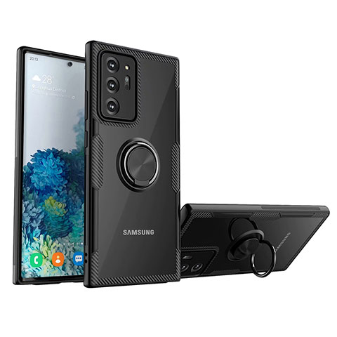 Funda Silicona Ultrafina Carcasa Transparente con Magnetico Anillo de dedo Soporte N01 para Samsung Galaxy Note 20 Ultra 5G Negro