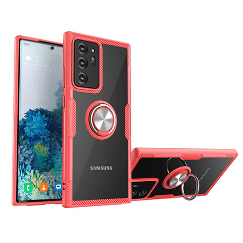 Funda Silicona Ultrafina Carcasa Transparente con Magnetico Anillo de dedo Soporte N01 para Samsung Galaxy Note 20 Ultra 5G Rojo