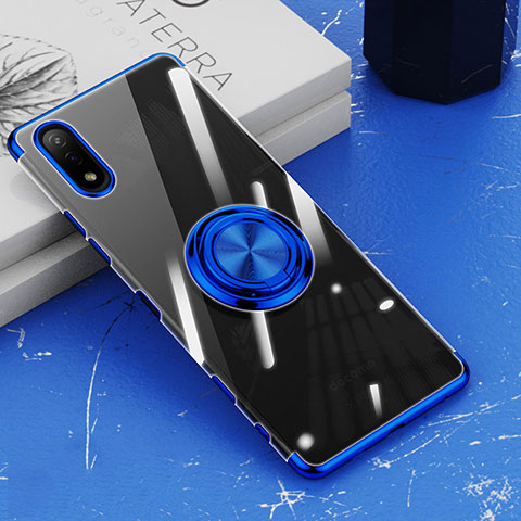 Funda Silicona Ultrafina Carcasa Transparente con Magnetico Anillo de dedo Soporte para Sony Xperia Ace II Azul