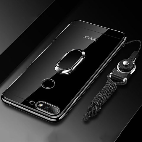 Funda Silicona Ultrafina Carcasa Transparente con Magnetico Anillo de dedo Soporte S01 para Huawei Enjoy 8e Negro