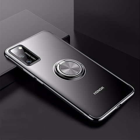Funda Silicona Ultrafina Carcasa Transparente con Magnetico Anillo de dedo Soporte S01 para Huawei Honor V30 Pro 5G Negro