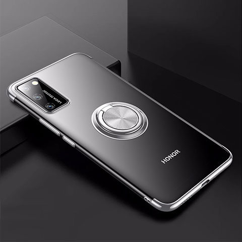 Funda Silicona Ultrafina Carcasa Transparente con Magnetico Anillo de dedo Soporte S01 para Huawei Honor View 30 Pro 5G Plata