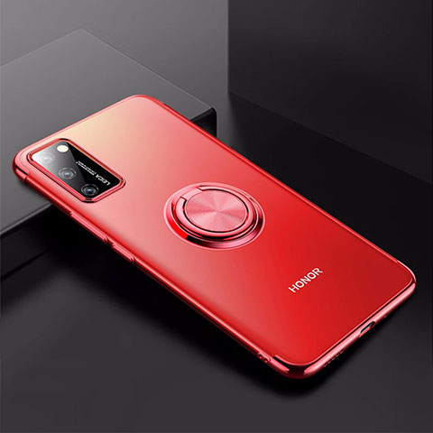 Funda Silicona Ultrafina Carcasa Transparente con Magnetico Anillo de dedo Soporte S01 para Huawei Honor View 30 Pro 5G Rojo