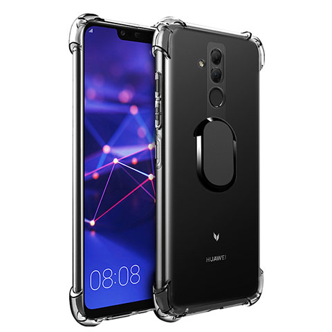 Funda Silicona Ultrafina Carcasa Transparente con Magnetico Anillo de dedo Soporte S01 para Huawei Mate 20 Lite Negro