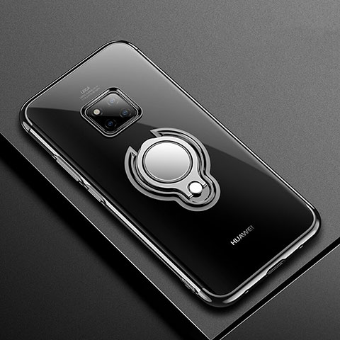 Funda Silicona Ultrafina Carcasa Transparente con Magnetico Anillo de dedo Soporte S01 para Huawei Mate 20 Pro Negro