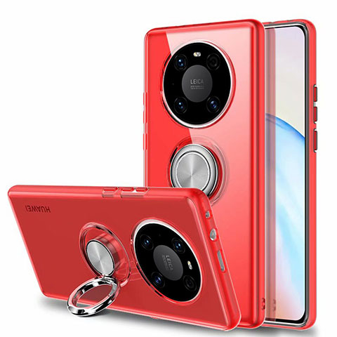 Funda Silicona Ultrafina Carcasa Transparente con Magnetico Anillo de dedo Soporte S01 para Huawei Mate 40 Rojo