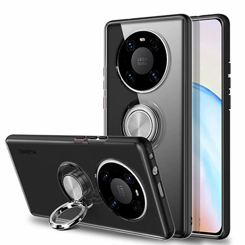 Funda Silicona Ultrafina Carcasa Transparente con Magnetico Anillo de dedo Soporte S01 para Huawei Mate 40E 5G Negro