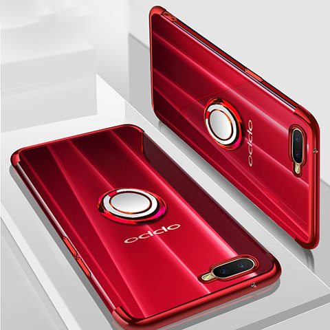 Funda Silicona Ultrafina Carcasa Transparente con Magnetico Anillo de dedo Soporte S01 para Oppo RX17 Neo Rojo