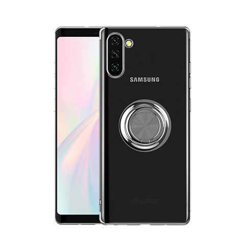 Funda Silicona Ultrafina Carcasa Transparente con Magnetico Anillo de dedo Soporte S01 para Samsung Galaxy Note 10 5G Plata