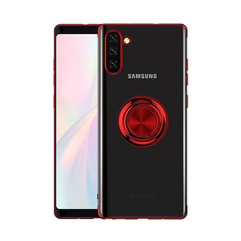 Funda Silicona Ultrafina Carcasa Transparente con Magnetico Anillo de dedo Soporte S01 para Samsung Galaxy Note 10 5G Rojo