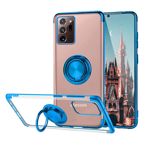 Funda Silicona Ultrafina Carcasa Transparente con Magnetico Anillo de dedo Soporte S01 para Samsung Galaxy Note 20 Ultra 5G Azul