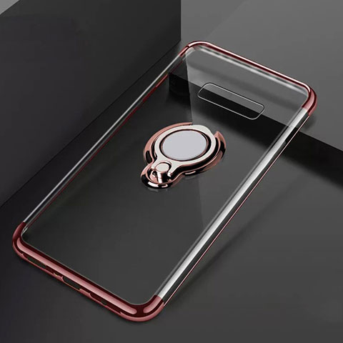 Funda Silicona Ultrafina Carcasa Transparente con Magnetico Anillo de dedo Soporte S01 para Samsung Galaxy S10 Plus Oro Rosa