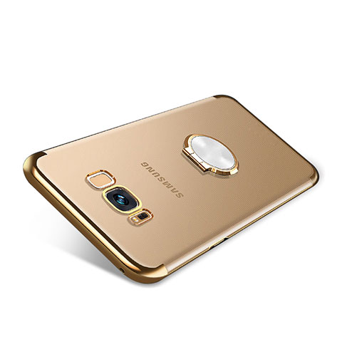 Funda Silicona Ultrafina Carcasa Transparente con Magnetico Anillo de dedo Soporte S01 para Samsung Galaxy S8 Oro
