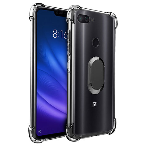 Funda Silicona Ultrafina Carcasa Transparente con Magnetico Anillo de dedo Soporte S01 para Xiaomi Mi 8 Lite Negro
