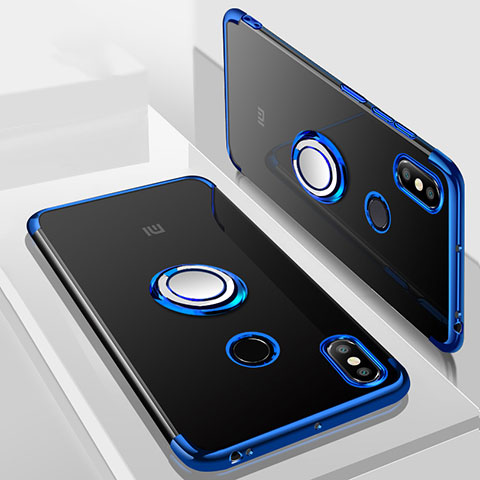 Funda Silicona Ultrafina Carcasa Transparente con Magnetico Anillo de dedo Soporte S01 para Xiaomi Mi Max 3 Azul