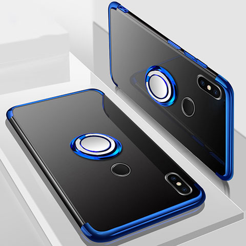 Funda Silicona Ultrafina Carcasa Transparente con Magnetico Anillo de dedo Soporte S01 para Xiaomi Redmi 6 Pro Azul