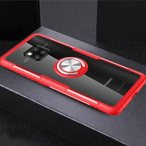 Funda Silicona Ultrafina Carcasa Transparente con Magnetico Anillo de dedo Soporte S02 para Huawei Mate 20 Pro Rojo