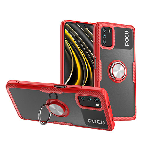 Funda Silicona Ultrafina Carcasa Transparente con Magnetico Anillo de dedo Soporte ZL1 para Xiaomi Poco M3 Rojo