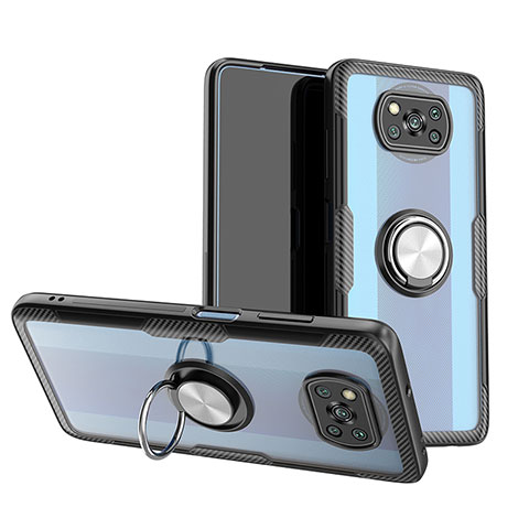 Funda Silicona Ultrafina Carcasa Transparente con Magnetico Anillo de dedo Soporte ZL1 para Xiaomi Poco X3 Pro Plata y Negro