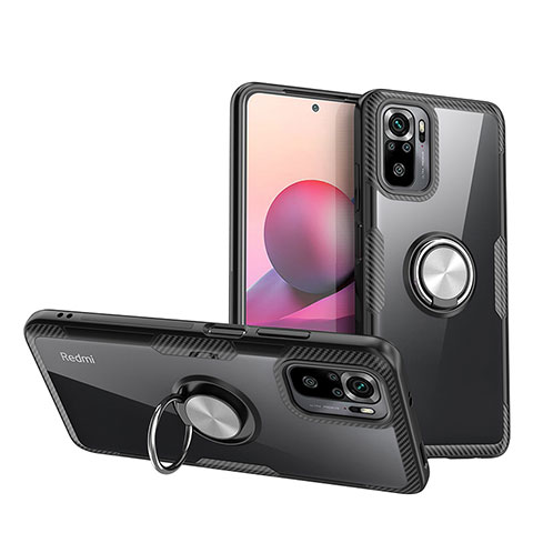 Funda Silicona Ultrafina Carcasa Transparente con Magnetico Anillo de dedo Soporte ZL1 para Xiaomi Redmi Note 10 4G Plata y Negro