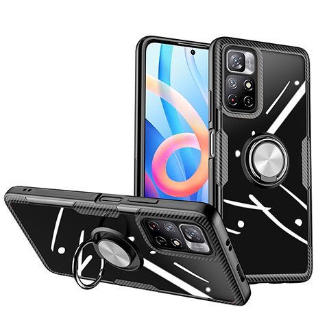 Funda Silicona Ultrafina Carcasa Transparente con Magnetico Anillo de dedo Soporte ZL1 para Xiaomi Redmi Note 11T 5G Plata y Negro