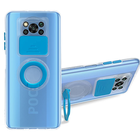 Funda Silicona Ultrafina Carcasa Transparente con Soporte MJ1 para Xiaomi Poco X3 NFC Azul