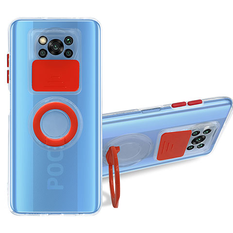 Funda Silicona Ultrafina Carcasa Transparente con Soporte MJ1 para Xiaomi Poco X3 NFC Rojo