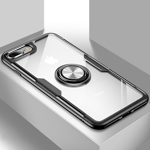 Funda Silicona Ultrafina Carcasa Transparente con Soporte S01 para Apple iPhone 7 Plus Negro
