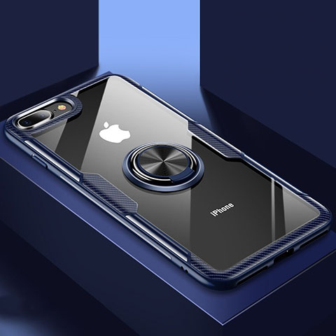 Funda Silicona Ultrafina Carcasa Transparente con Soporte S01 para Apple iPhone 8 Plus Azul