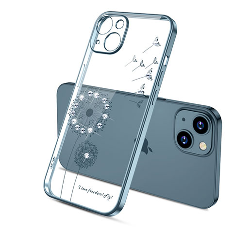 Funda Silicona Ultrafina Carcasa Transparente Flores para Apple iPhone 13 Mini Azul