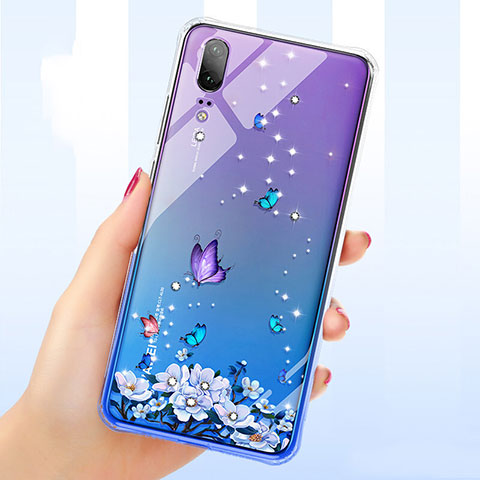 Funda Silicona Ultrafina Carcasa Transparente Flores para Huawei P20 Morado