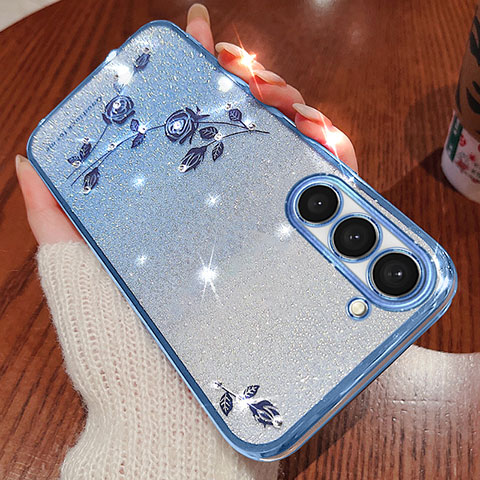 Funda Silicona Ultrafina Carcasa Transparente Flores para Samsung Galaxy S23 Plus 5G Azul