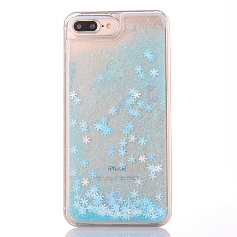 Funda Silicona Ultrafina Carcasa Transparente Flores T01 para Apple iPhone 8 Plus Azul Cielo