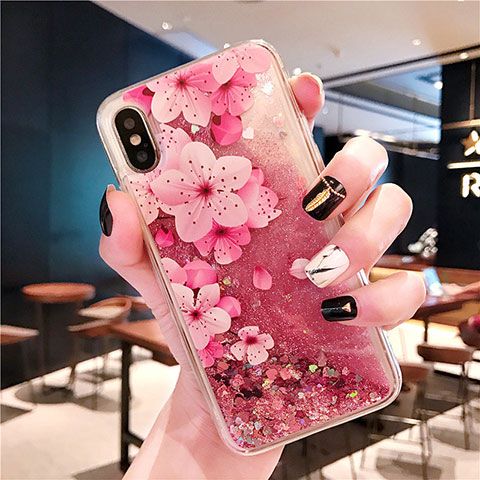 Funda Silicona Ultrafina Carcasa Transparente Flores T01 para Apple iPhone X Rosa